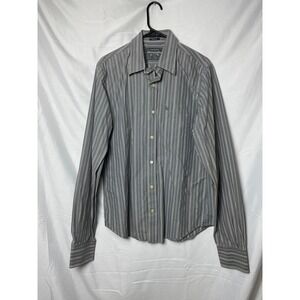 Abercrombie Fitch Mens Gray Striped Muscle Fit Button Down Shirt‎ L Cotton